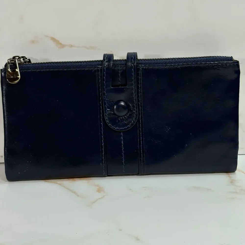 Roulens Blue Leather Wallet Snap Closure Zip Pockets ID Card Holder 7